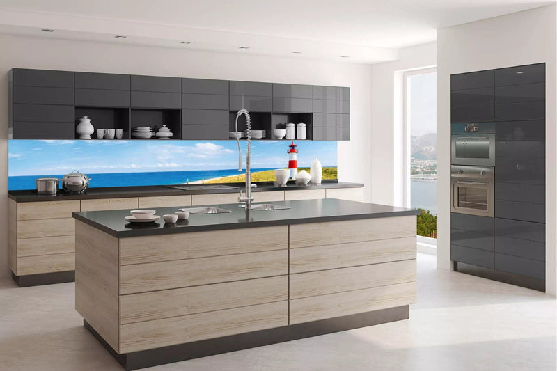 Fototapetes virtuvei ar lamināciju, pašlīmējošas plēve un flizelīns - Bāka jūras krastā (350x60 cm) Art4home