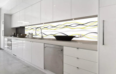 Fototapetes virtuvei ar lamināciju, pašlīmējošas plēve un flizelīns - Dzelteni viļņi (350x60 cm) Art4home
