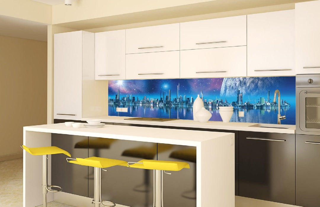 Pašlīmējošas fototapetes virtuvei - Futūristiska pilsēta (260x60 cm) Art4home