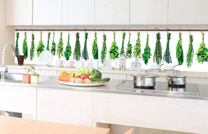 Fototapetes virtuvei ar lamināciju, pašlīmējošas plēve un flizelīns - Garšaugi (350x60 cm) Art4home