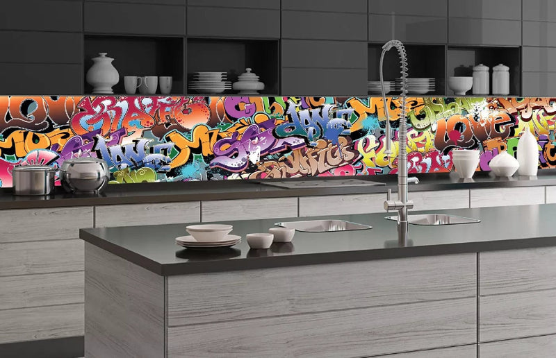 Fototapetes virtuvei ar lamināciju, pašlīmējošas plēve un flizelīns - Grafiti (350x60 cm) Art4home