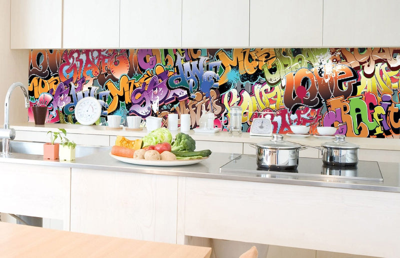 Fototapetes virtuvei ar lamināciju, pašlīmējošas plēve un flizelīns - Grafiti (350x60 cm) Art4home