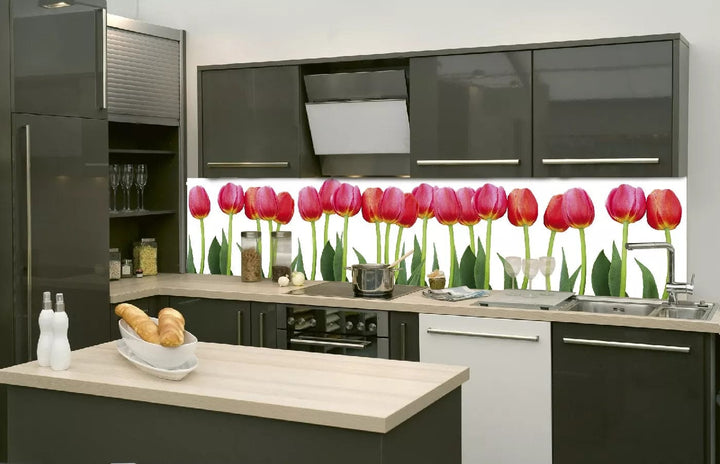 Laminētas pašlīmējošas fototapetes virtuvei - Tulpes  (260x60 cm) Art4home