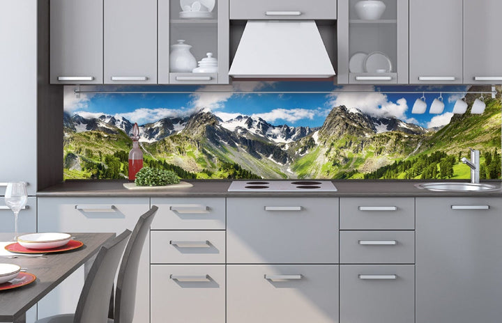 Laminētas pašlīmējošas fototapetes virtuvei - Kalni (260x60 cm) Art4home