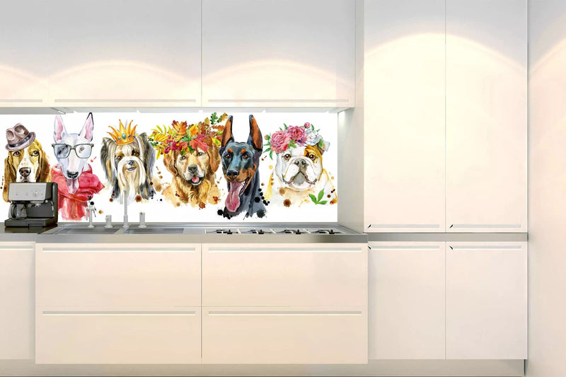 Fototapetes virtuvei ar lamināciju, pašlīmējošas plēve un flizelīns - Laimīgi suņi (180x60 cm) Art4home