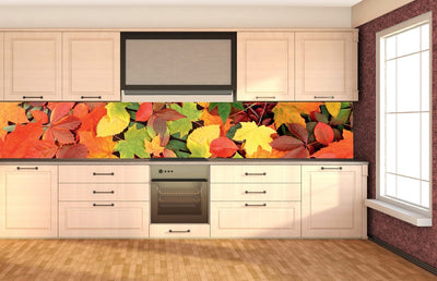Fototapetes virtuvei ar lamināciju, pašlīmējošas plēve un flizelīns - Lapas (350x60 cm) Art4home