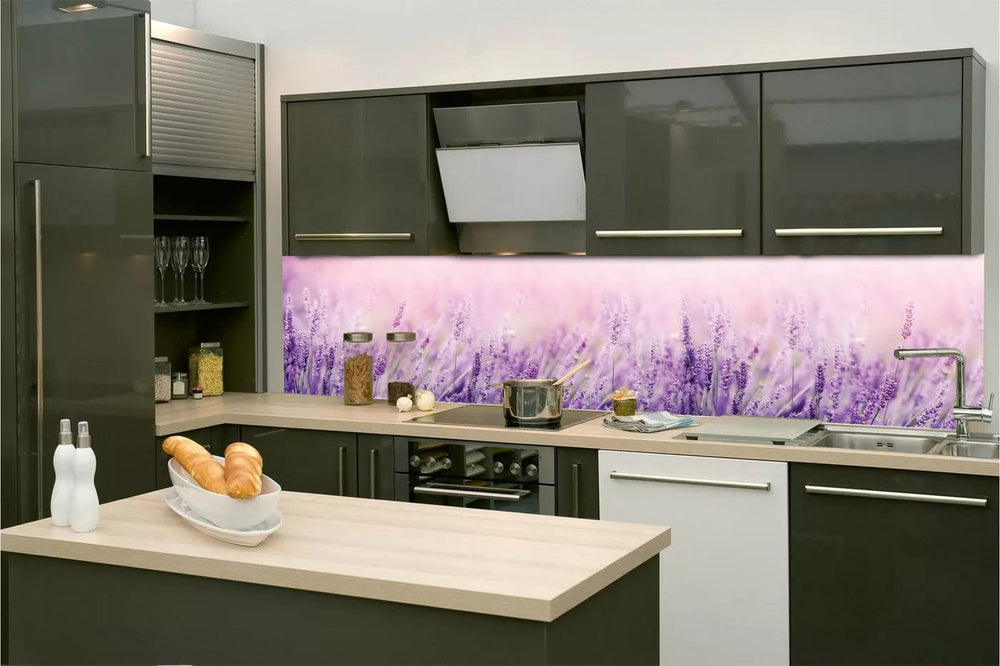 Pašlīmējošas fototapetes virtuvei ar ziedu rakstu - Lavanda  (260x60 cm) Art4home