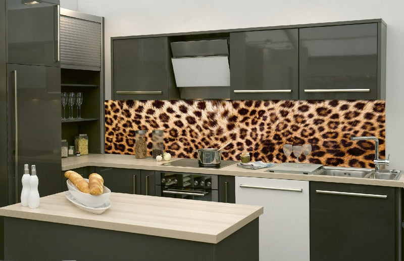 Fototapetes virtuvei ar lamināciju, pašlīmējošas plēve un flizelīns - Leoparda āda  (260x60 cm) Art4home