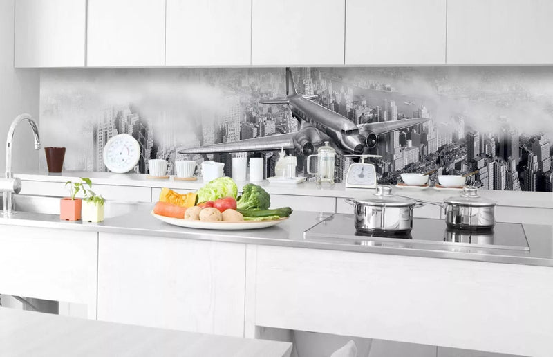 Fototapetes virtuvei ar lamināciju, pašlīmējošas plēve un flizelīns - Lidmašīna (350x60 cm) Art4home