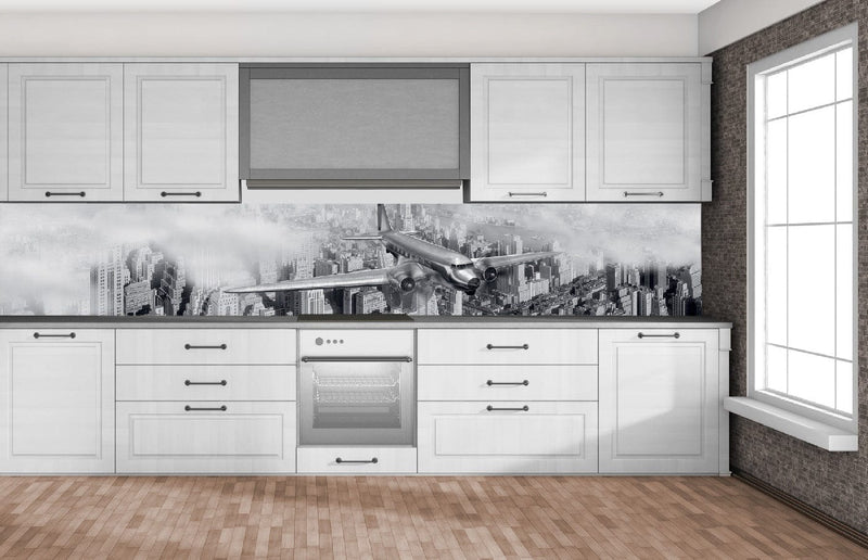 Fototapetes virtuvei ar lamināciju, pašlīmējošas plēve un flizelīns - Lidmašīna (350x60 cm) Art4home