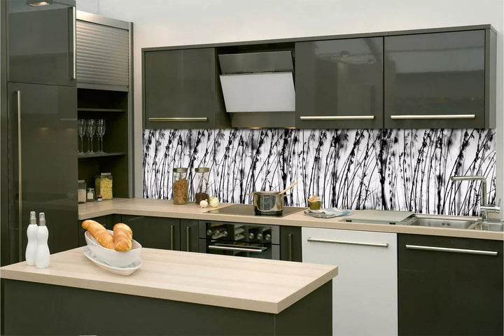 Pašlīmējošas fototapetes virtuvei - Melnbaltā zāle (260x60 cm) Art4home