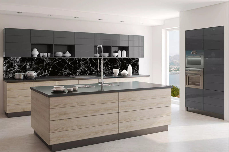 Fototapetes virtuvei ar lamināciju, pašlīmējošas plēve un flizelīns - Melns marmors (350x60 cm) Art4home