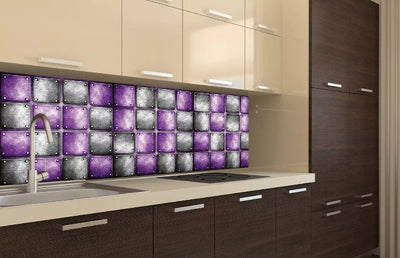 Fototapetes virtuvei ar lamināciju, pašlīmējošas plēve un flizelīns - Metāla flīzes  (180x60 cm) Art4home