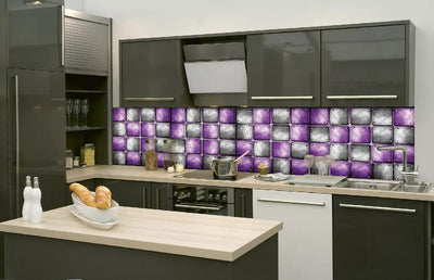 Fototapetes virtuvei ar lamināciju, pašlīmējošas plēve un flizelīns - Metāla flīzes  (260x60 cm) Art4home