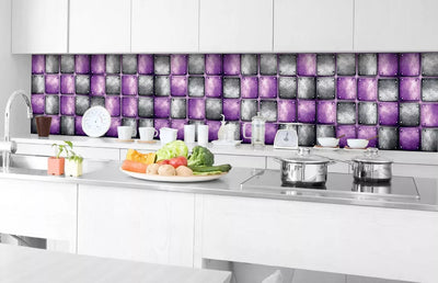 Fototapetes virtuvei ar lamināciju, pašlīmējošas plēve un flizelīns - Metāla flīzes (350x60 cm) Art4home