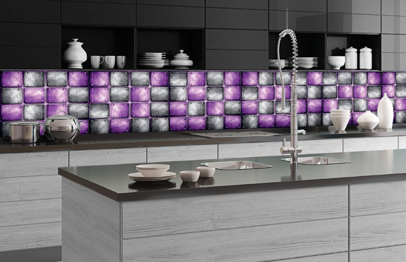 Fototapetes virtuvei ar lamināciju, pašlīmējošas plēve un flizelīns - Metāla flīzes (350x60 cm) Art4home