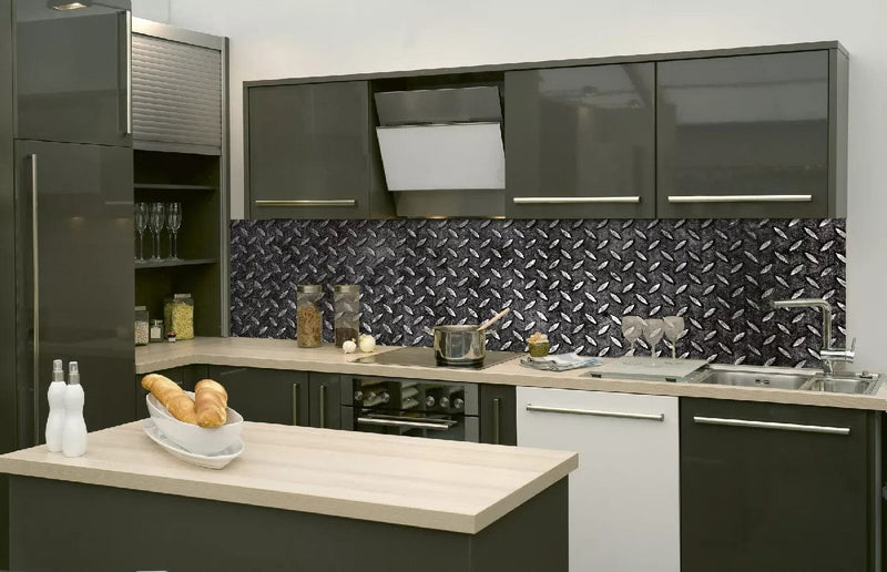 Fototapetes virtuvei ar lamināciju, pašlīmējošas plēve un flizelīns - Metāla platforma  (260x60 cm) Art4home