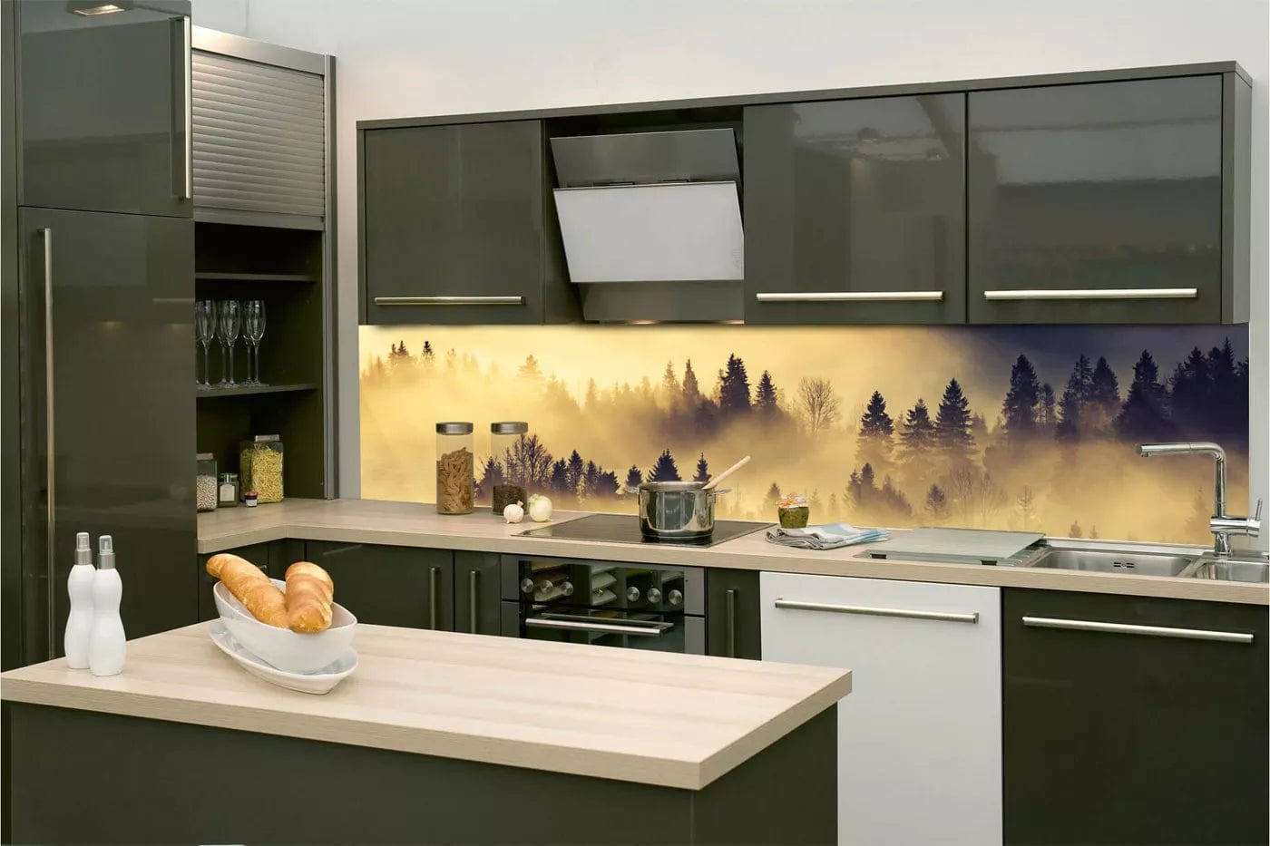Pašlīmējošas fototapetes virtuvei - Meža ainava (260x60 cm) Art4home