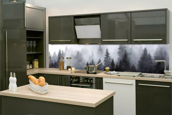 Pašlīmējošas fototapetes virtuvei ar meža rakstu - Migla  (260x60 cm) Art4home