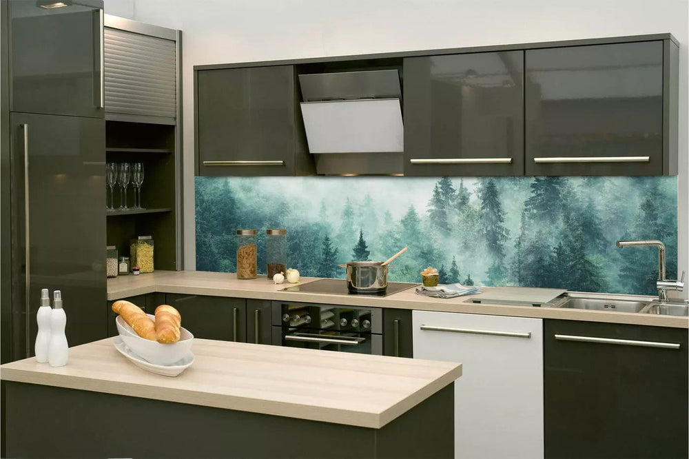 Pašlīmējošas fototapetes virtuvei - Migla mežā (260x60 cm) Art4home