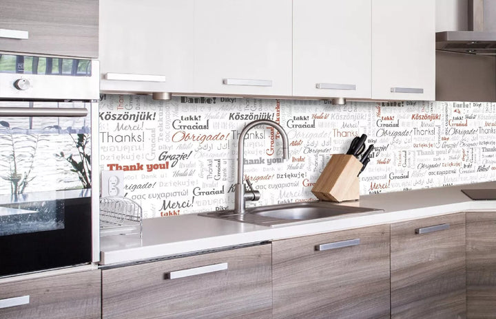 Pašlīmējošas fototapetes virtuvei - Paldies  (260x60 cm) Art4home