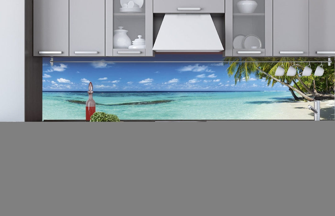 Pašlīmējošas fototapetes virtuvei - Paradīzes pludmale (260x60 cm) Art4home