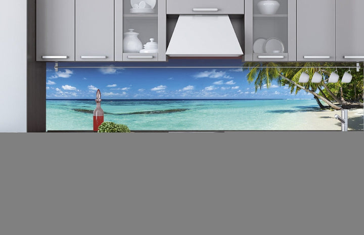 Pašlīmējošas fototapetes virtuvei - Paradīzes pludmale (260x60 cm) Art4home
