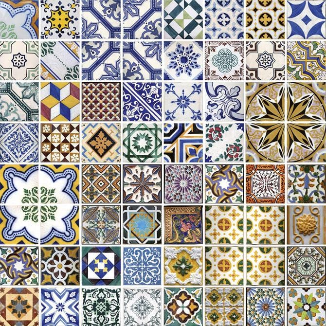 Pašlīmējošas fototapetes virtuvei - Portugāles flīzes  (260x60 cm) Art4home