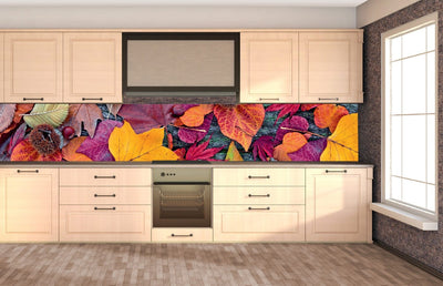 Fototapetes virtuvei ar lamināciju, pašlīmējošas plēve un flizelīns - Rudens lapas (350x60 cm) Art4home