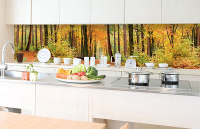 Fototapetes virtuvei ar lamināciju, pašlīmējošas plēve un flizelīns - Rudens mežs (350x60 cm) Art4home
