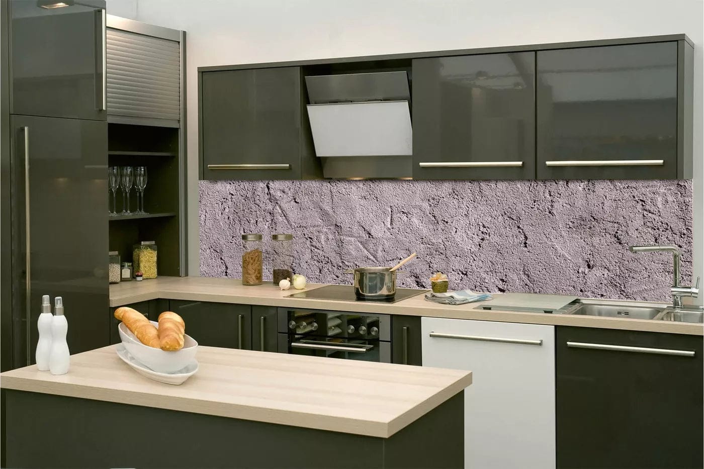 Pašlīmējošas fototapetes virtuvei - Rustikāls tumšs apmetums (260x60 cm) Art4home
