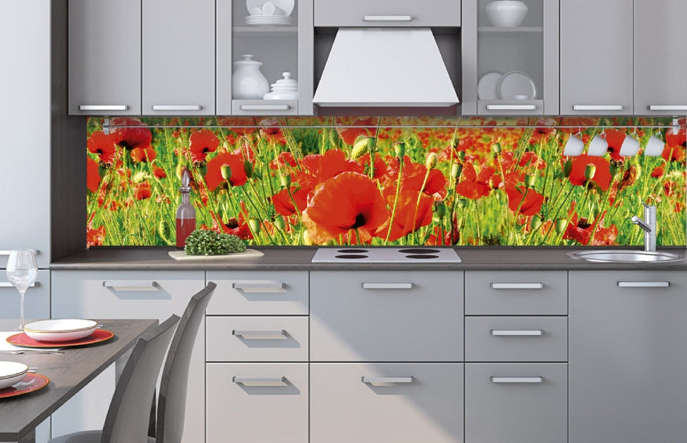 Pašlīmējošas fototapetes virtuvei - Sarkanās magones  (260x60 cm) Art4home