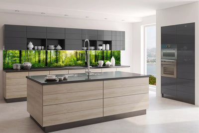 Fototapetes virtuvei ar lamināciju, pašlīmējošas plēve un flizelīns - Saulains mežs (350x60 cm) Art4home