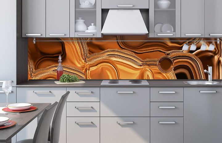 Fototapetes virtuvei ar lamināciju - Šķidrais hroms (bronzas krāsā  (260x60 cm) Art4home