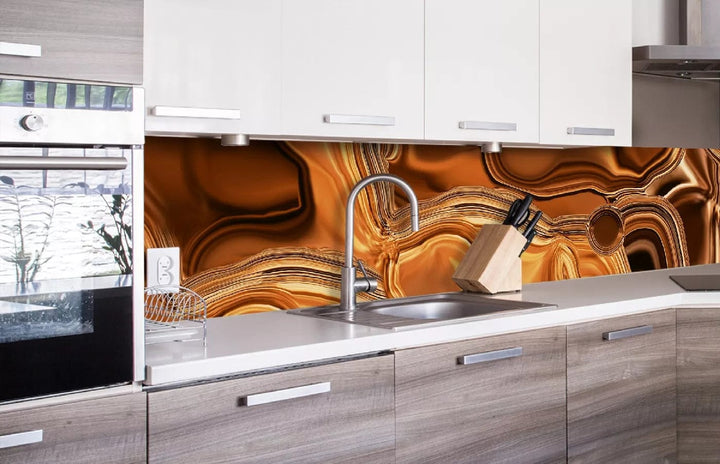 Fototapetes virtuvei ar lamināciju - Šķidrais hroms (bronzas krāsā  (260x60 cm) Art4home