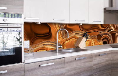 Fototapetes virtuvei ar lamināciju, pašlīmējošas plēve un flizelīns - Šķidrais hroms (bronzas krāsā  (260x60 cm) Art4home