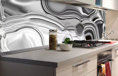 Fototapetes virtuvei ar lamināciju, pašlīmējošas plēve un flizelīns - Šķidrais hroms (Sudraba krāsā)  (180x60 cm) Art4home