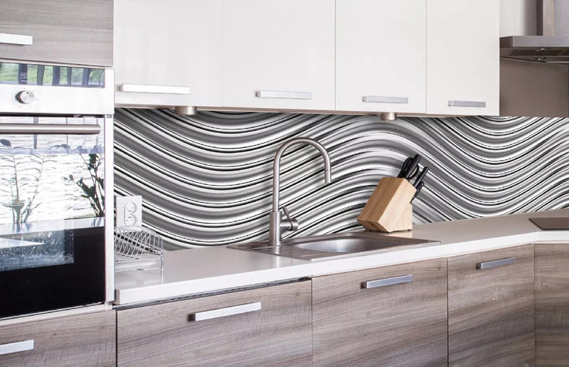 Fototapetes virtuvei ar lamināciju, pašlīmējošas plēve un flizelīns - Sudraba pulsācija  (260x60 cm) Art4home