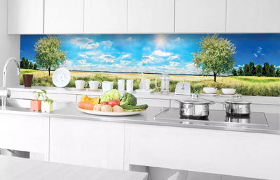 Fototapetes virtuvei ar lamināciju, pašlīmējošas plēve un flizelīns - Ziedošs koks (350x60 cm) Art4home