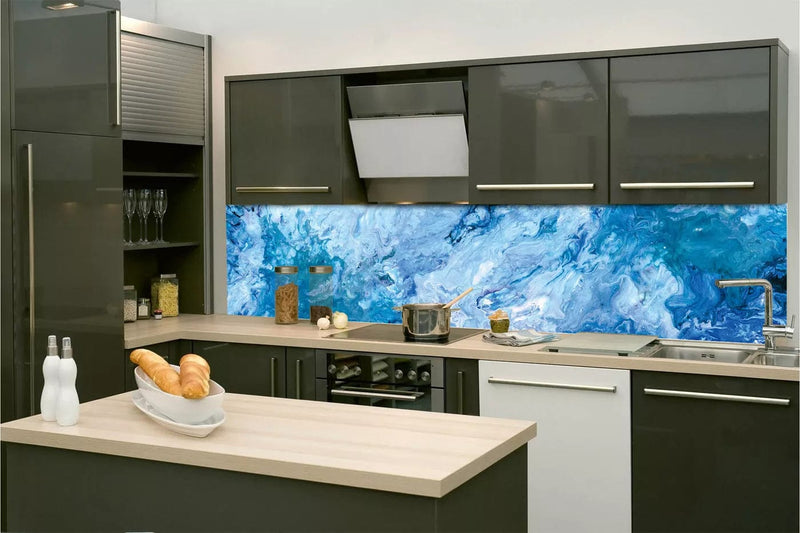 Fototapetes virtuvei ar lamināciju, pašlīmējošas plēve un flizelīns - Zila abstrakcija (260x60 cm) Art4home