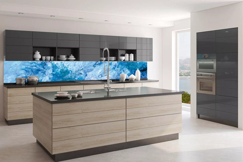 Fototapetes virtuvei ar lamināciju, pašlīmējošas plēve un flizelīns - Zila abstrakcija (350x60 cm) Art4home
