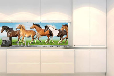 Fototapetes virtuvei ar lamināciju, pašlīmējošas plēve un flizelīns - Zirgu ganāmpulks (180x60 cm) Art4home