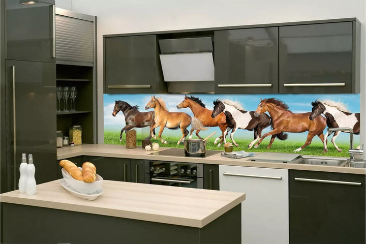 Pašlīmējošas fototapetes virtuvei - Zirgu ganāmpulks (260x60 cm) Art4home