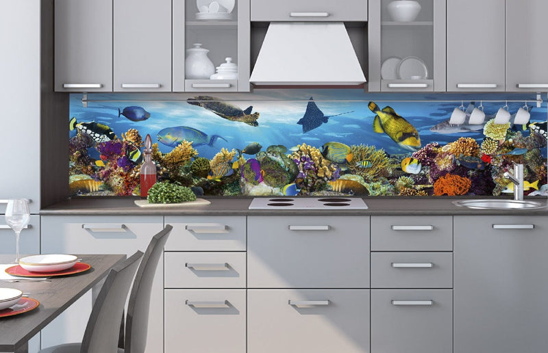 Fototapetes virtuvei ar lamināciju, pašlīmējošas plēve un flizelīns - Zivis  (260x60 cm) Art4home