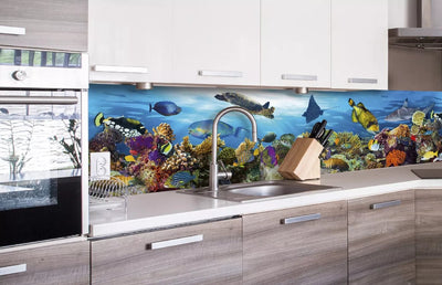 Fototapetes virtuvei ar lamināciju, pašlīmējošas plēve un flizelīns - Zivis  (260x60 cm) Art4home