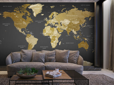 Fototapetes - Zeltaini brūna pasaules karte - Mūsdienu ģeogrāfija