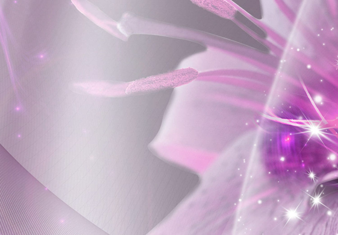 Glezna uz akrila stikla ar violetiem ziediem uz abstrakta fona, 92494 Artgeist