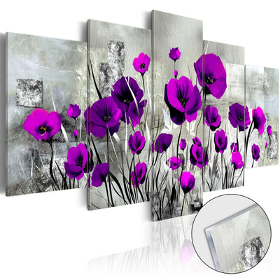 Glezna uz akrila stikla - Pļava: violetās magones Artgeist