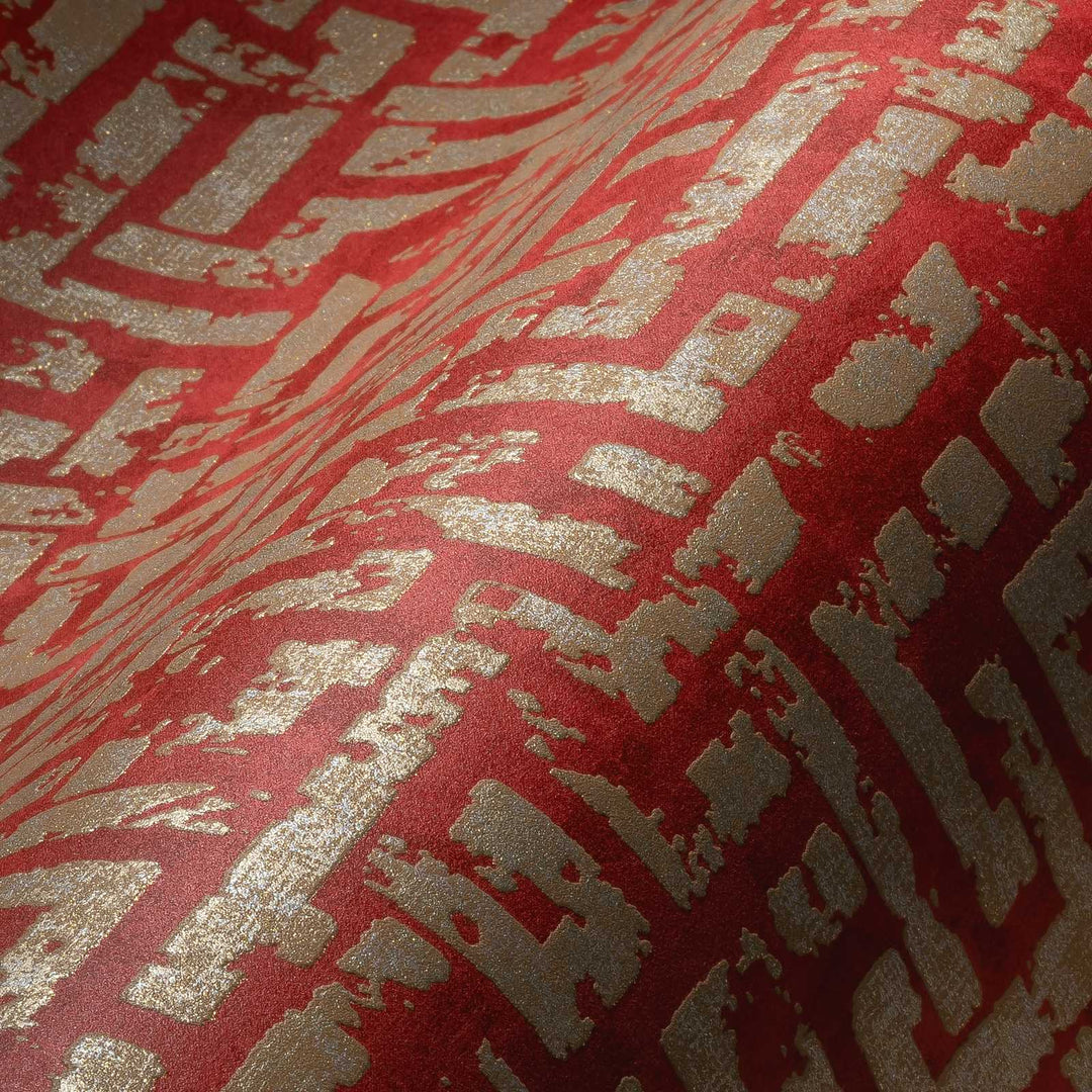 Grafiskas tapetes ar strukturētu virsmu sarkanā, zeltā krāsā - 1363612 AS Creation