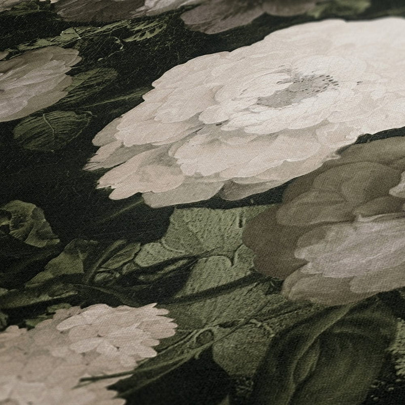Hipoalergēnas tapetes, krūmu rozes vintāžā stilā, zaļa, krēma 376503 Tapetenshop.lv